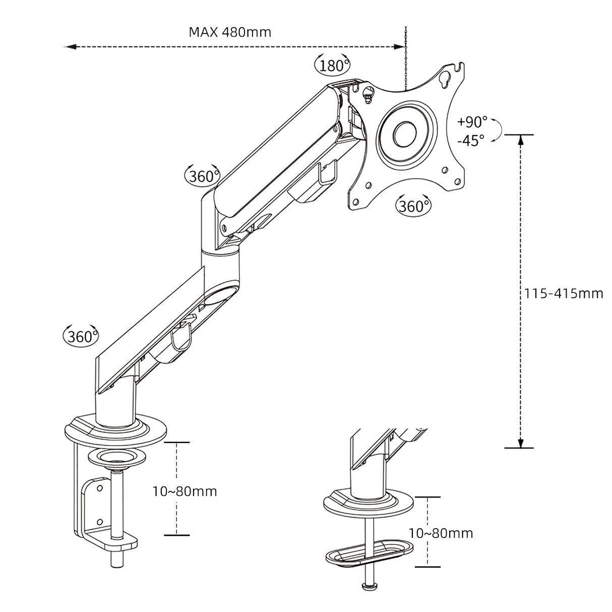 Ermeco M5B Monitorarm voor Schermen tot 32 inch