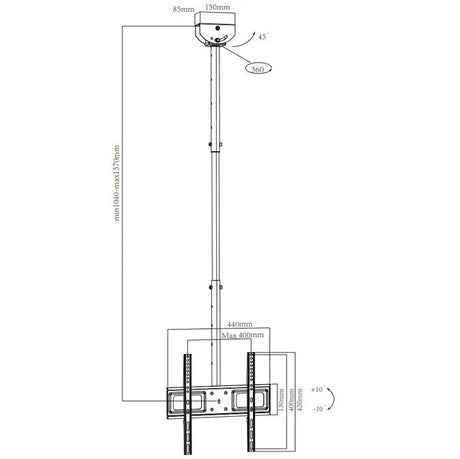 Plafondbeugel 32 - 65 inch verstelbaar 104 - 157 cm - Digitale Infozuil