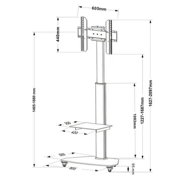 Verrijdbare vloerstandaard P300 voor schermen 32 - 75 inch - Digitale Infozuil
