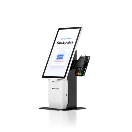 ZB215F 21,5″ self-service bestelzuil met vloerstandaard printer en barcodescanner - Digitale Infozuil